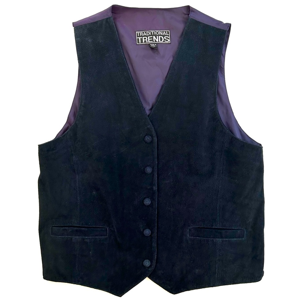 Traditional Trends Suede Leather Navy Blue/Purple Vest Size L